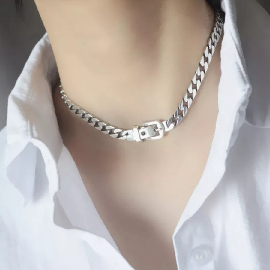 925 Belt Chain Buckle Necklace (BACKORDER)