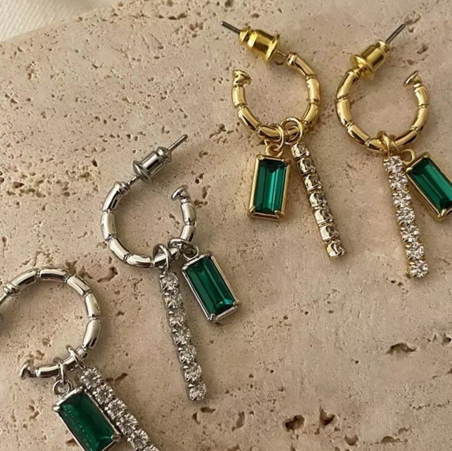 925 Emerald Green Crystal Multi Ways Earhoops (BACKORDER)