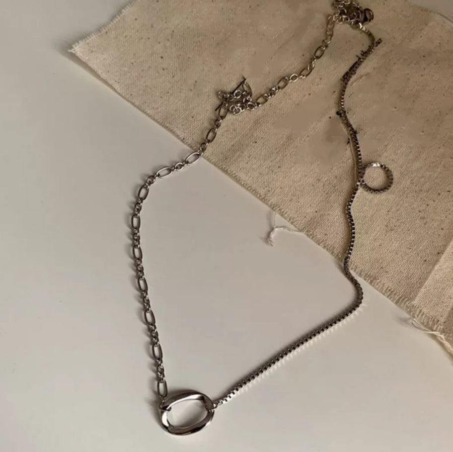 925 Irregular Shape Pendant Box Chain Necklace (BACKORDER)