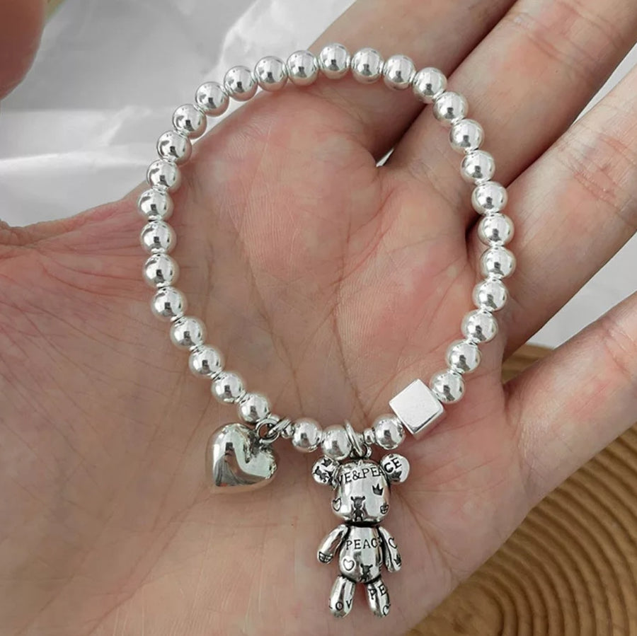 925 Puffy Heart x Teddy Elastic Beads Bracelet (BACKORDER)