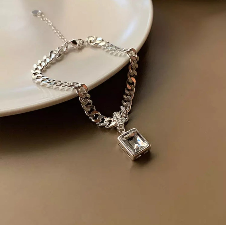 925 Rectangle Clear Crystal Curb Link Bracelet (BACKORDER)