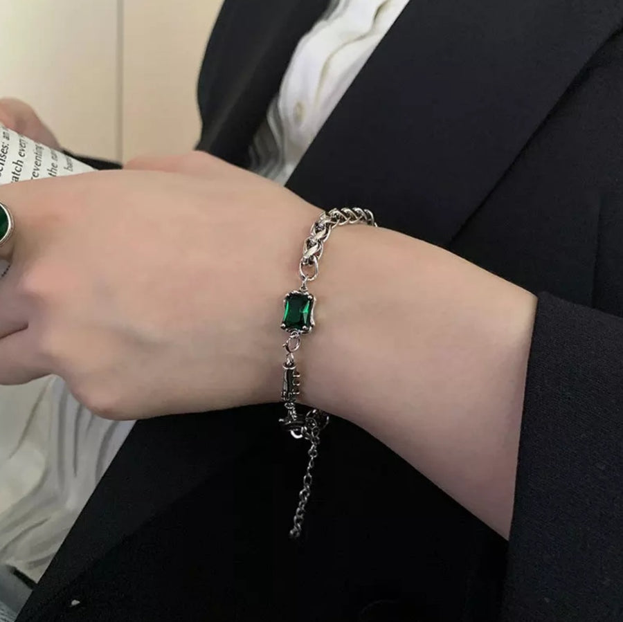 925 Emerald Green Crystal Rope Bracelet (BACKORDER)