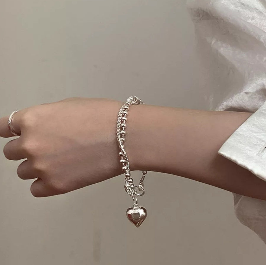 925 Puffy Heart Beads x Chain Bracelet (BACKORDER)