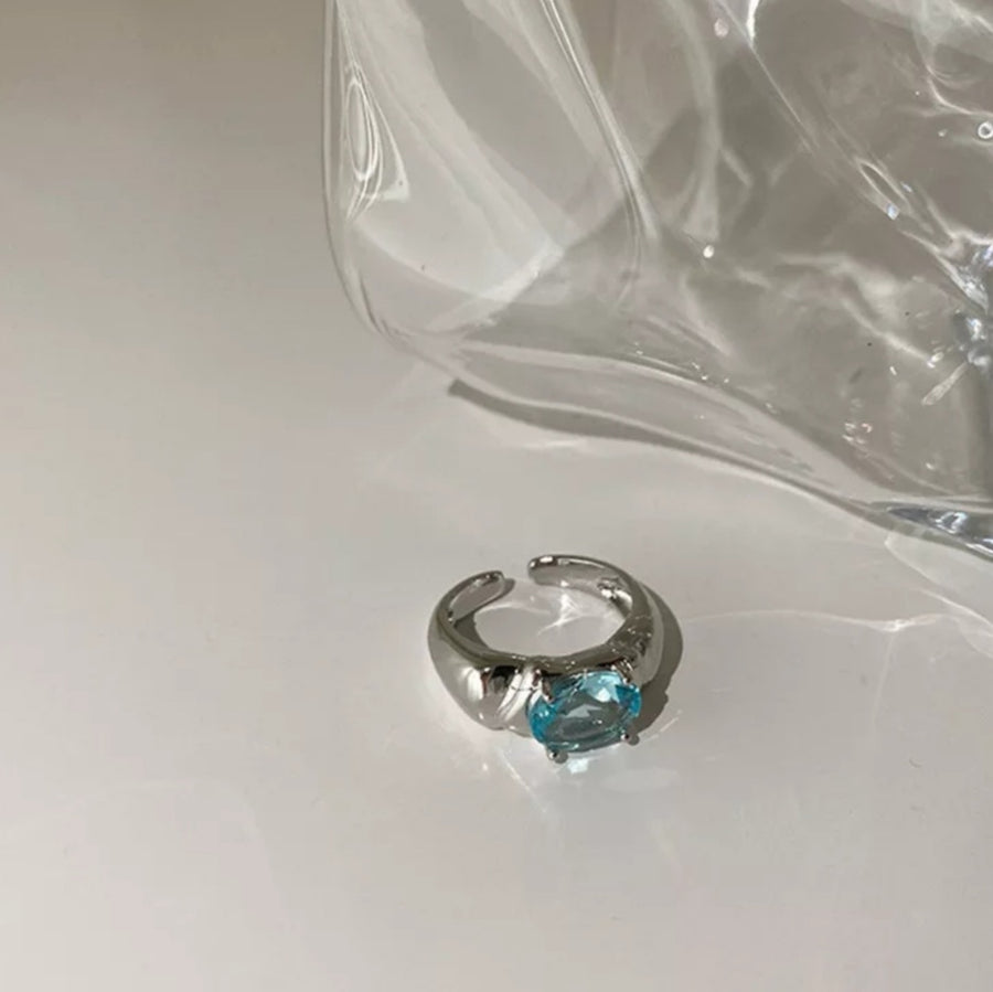 925 Blue Crystal x Fish Bone Ring Series