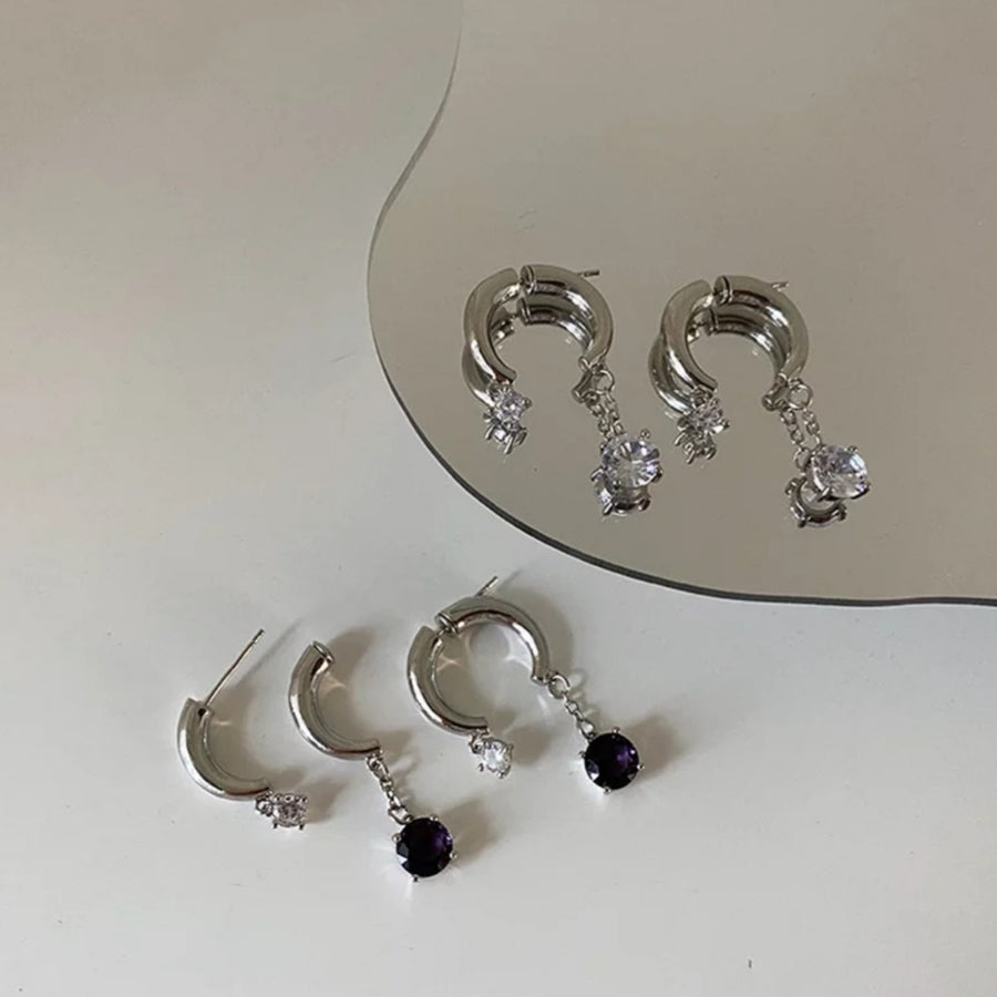 925 C Hoop Dangling Crystal Earrings (BACKORDER)