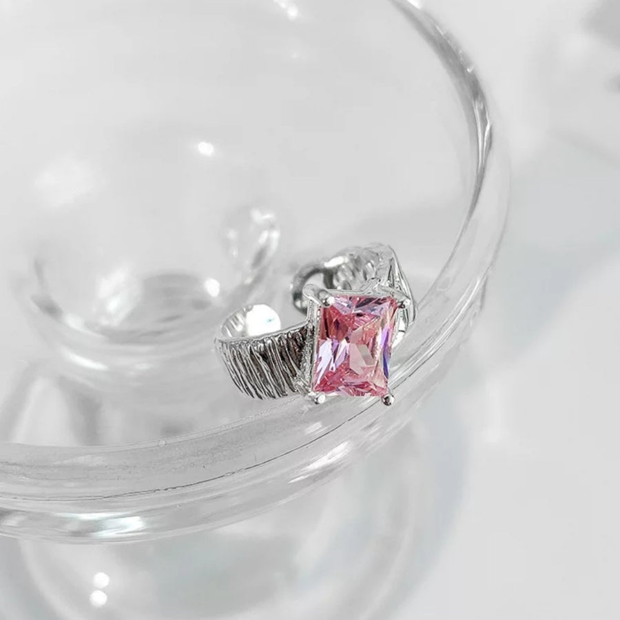 925 Slanted Pink Crystal Ring (BACKORDER)