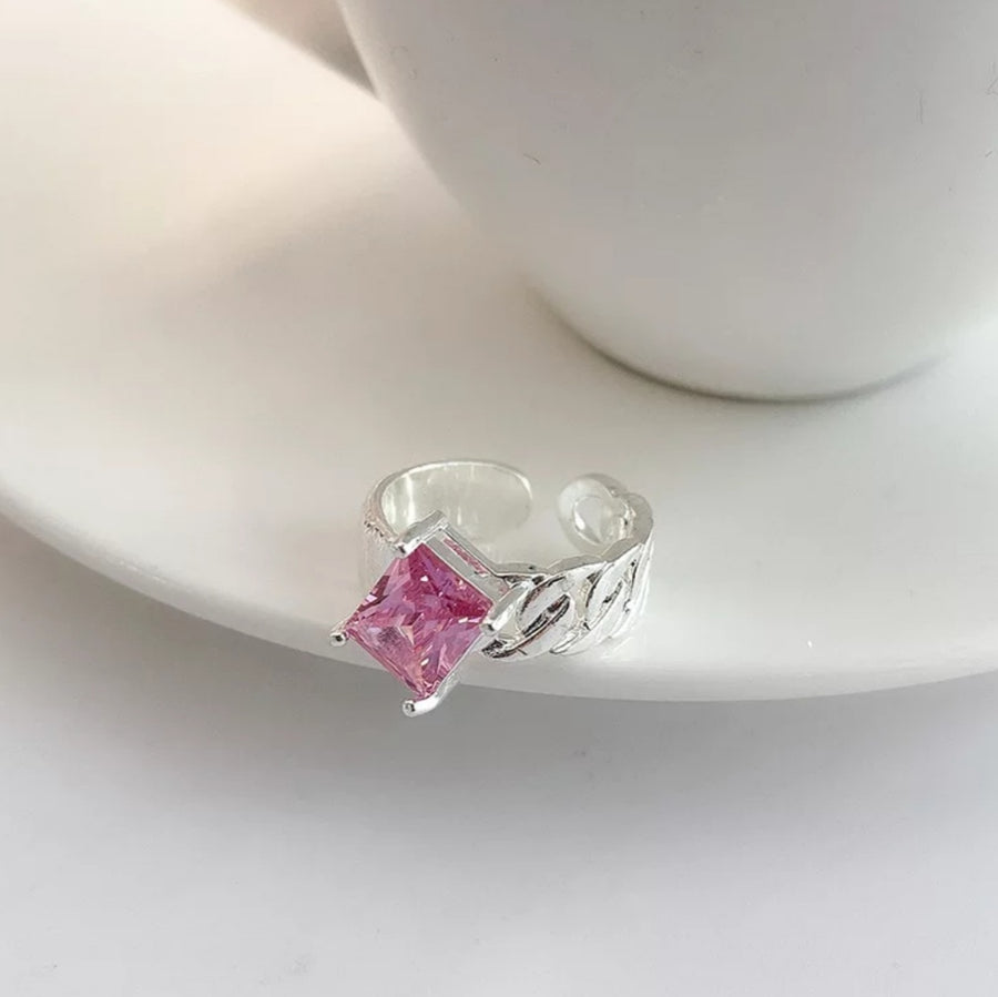 925 Slanted Pink Crystal Ring (BACKORDER)