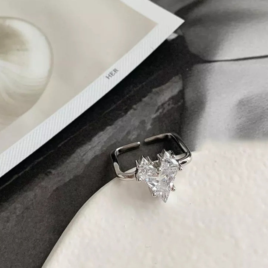 925 Crystal Heart Square Ring (BACKORDER)