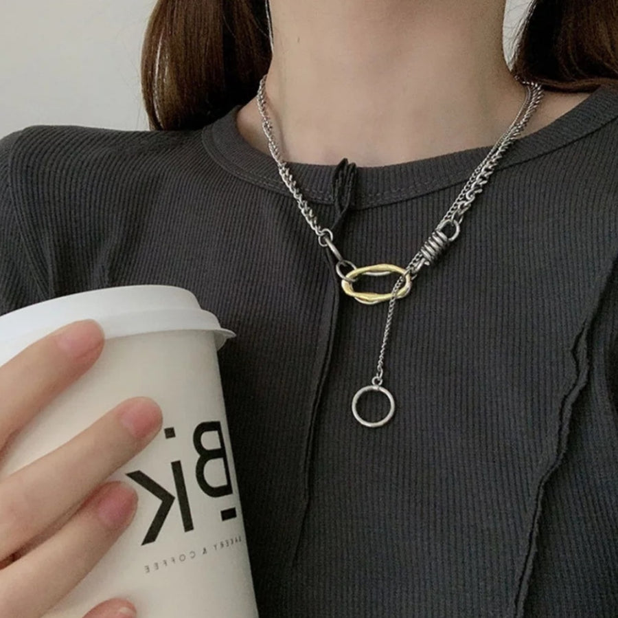 925 Rings Loop Dangling Chain Necklace (BACKORDER)