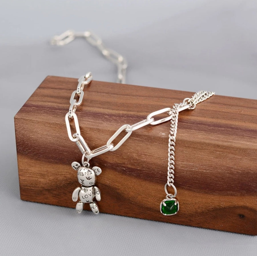 925 Teddy x Emerald Green Crystal Necklace (BACKORDER)
