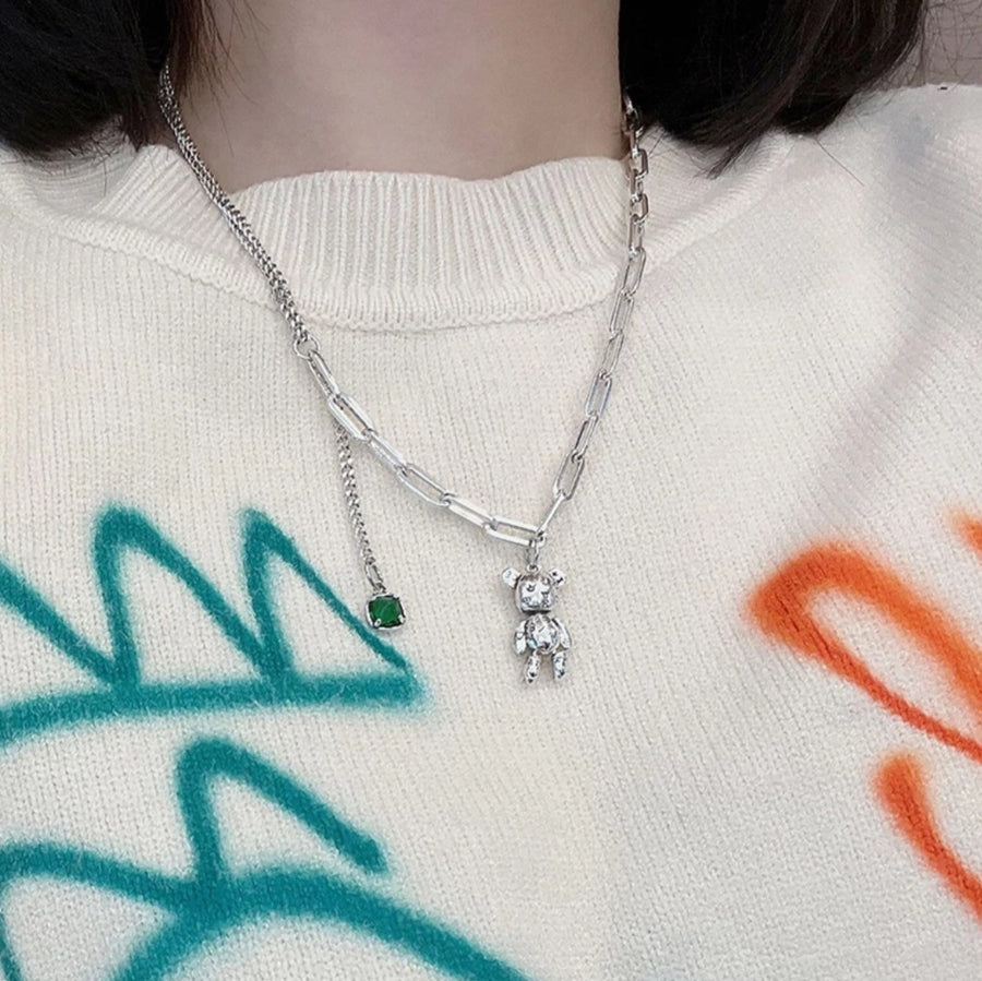 925 Teddy x Emerald Green Crystal Necklace (BACKORDER)