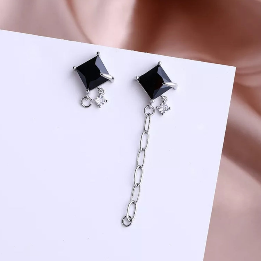 925 Aysmmetric Crystal Dangling Chain Earrings