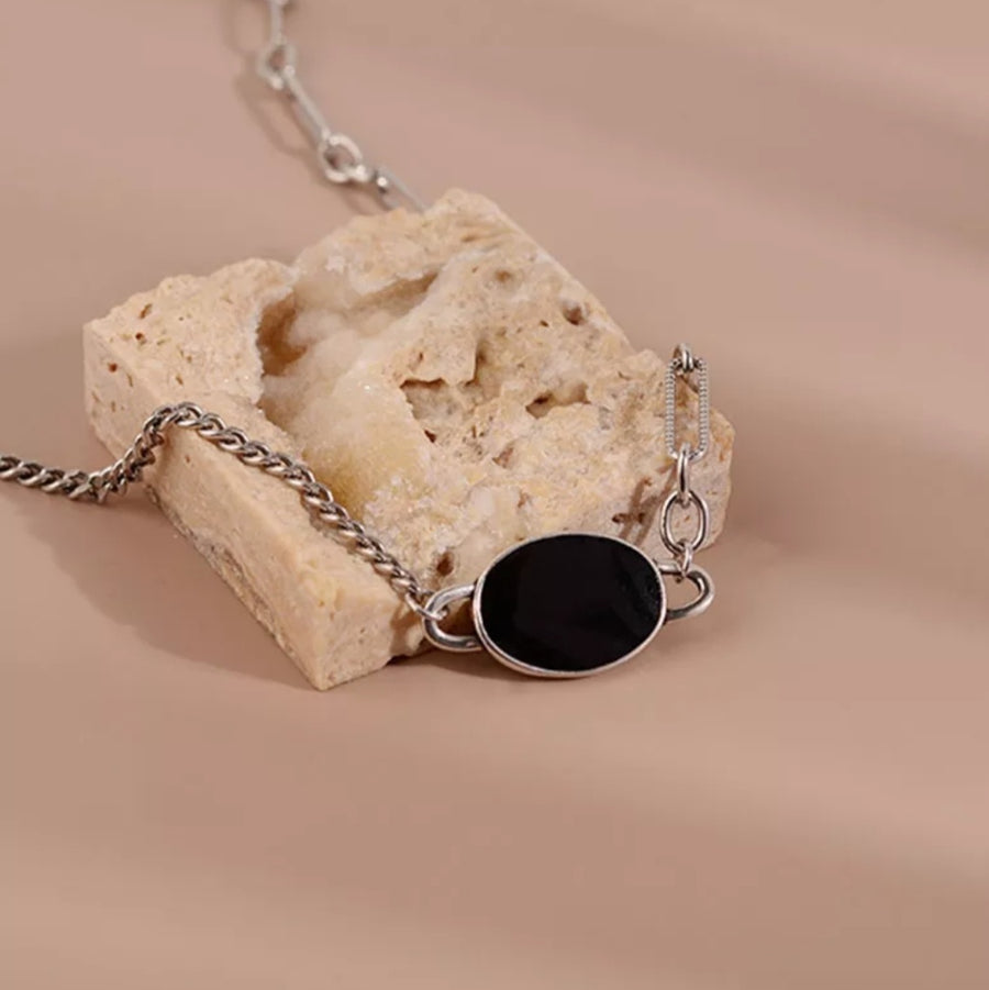 925 Oval Onyx Multi Chain Necklace (BACKORDER)