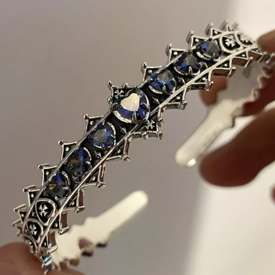 925 Sapphire Blue Gems Crown Bangle (BACKORDER)