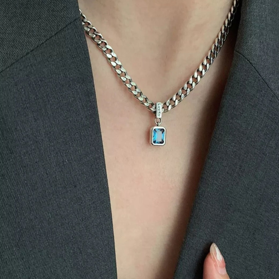 925 Sapphire Blue Gem Cuban Necklace (BACKORDER)