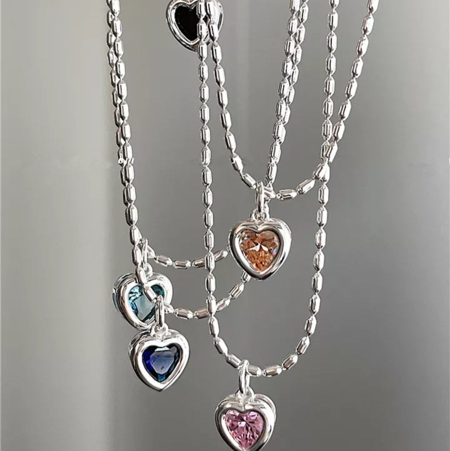 925 Crystal Heart Beads Necklace