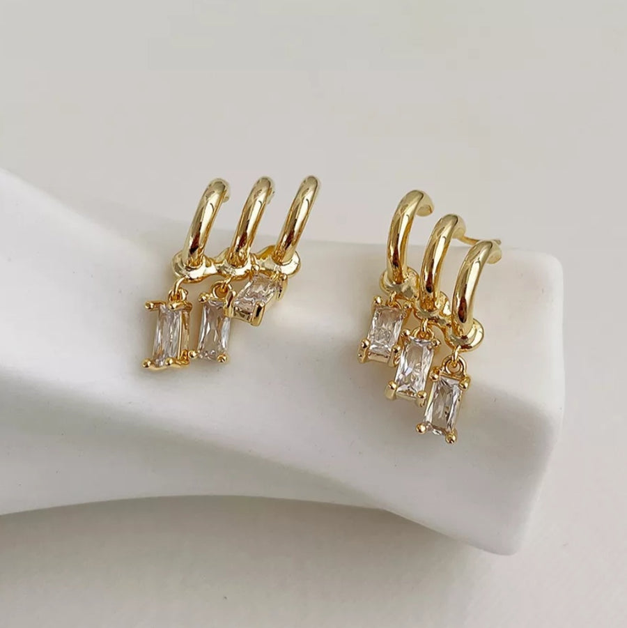 925 Triple Crystal Hoops Earrings (BACKORDER)