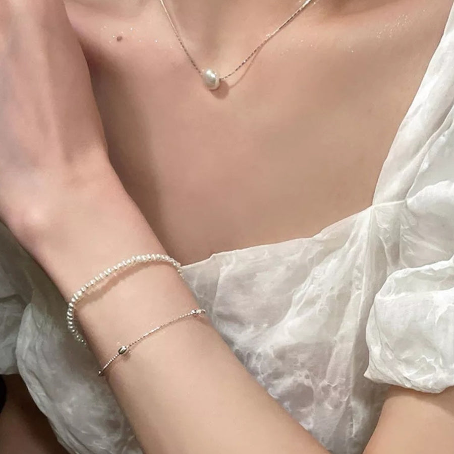925 Mini Pearls x Beads Duo Layered Bracelet (BACKORDER)