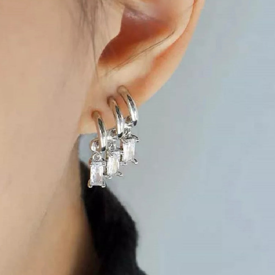 925 Triple Crystal Hoops Earrings (BACKORDER)