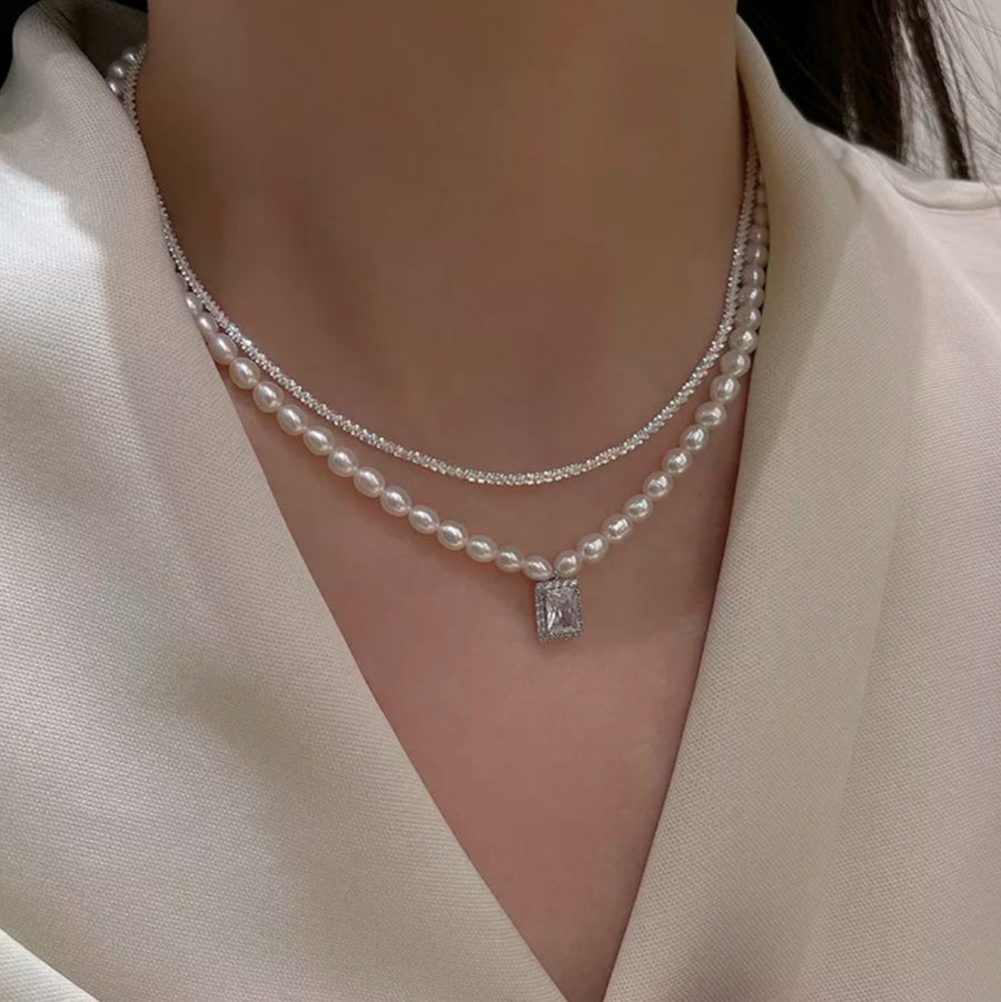 925 Elly Crystal Pendant Pearl Necklace (BACKORDER)