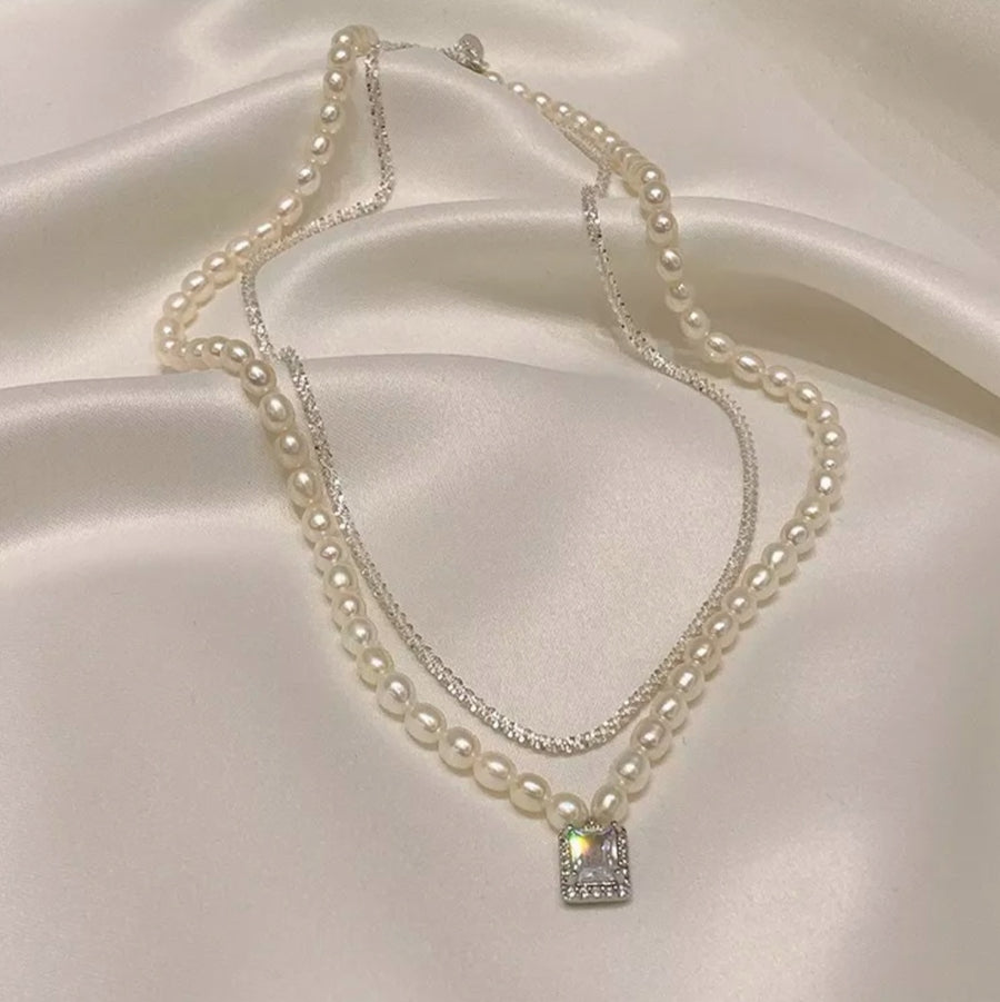 925 Elly Crystal Pendant Pearl Necklace (BACKORDER)
