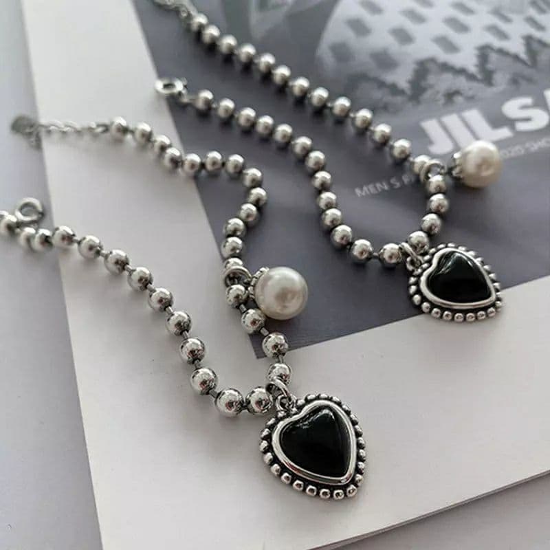 925 Onyx Heart Beads Bracelet (BACKORDER)